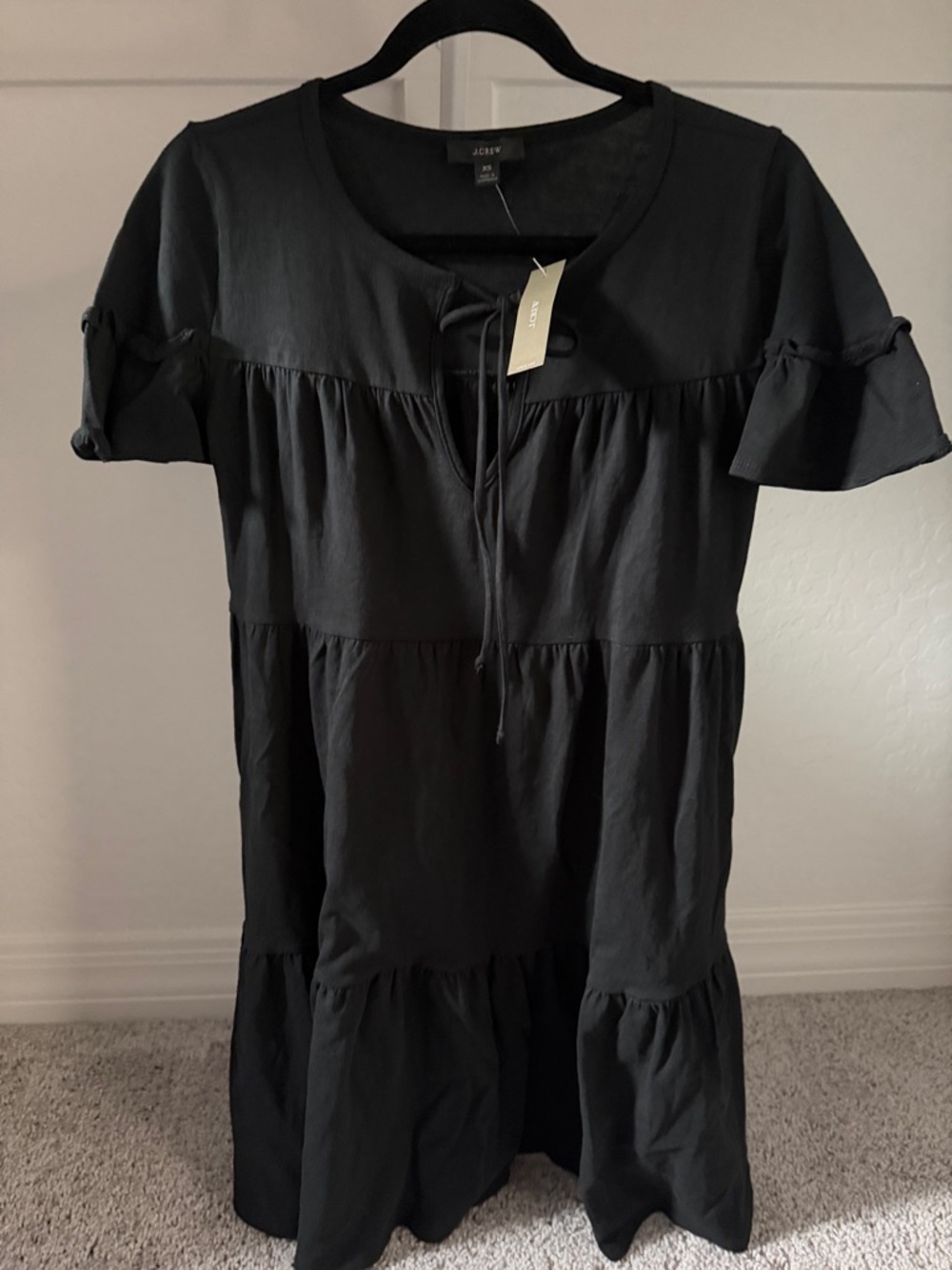 J. Crew Black Tiered Tie-Front Dress
